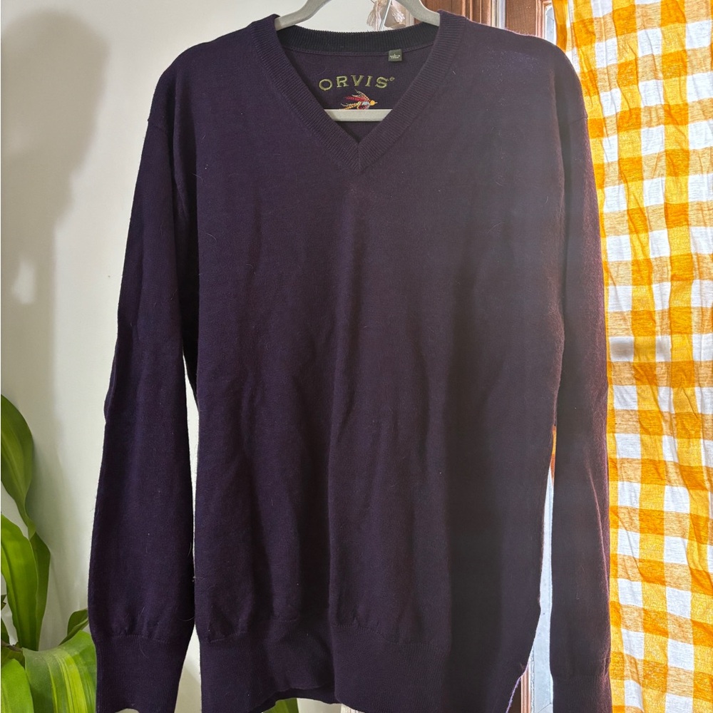Orvis Men's Deep Purple V-Neck Sweater - Picture 4 of 4